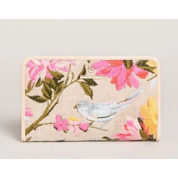 Spartina 449 Babbie’s Store Blue Bird Floral Snap Travel Wallet Embroidered NWT - Picture 1 of 4